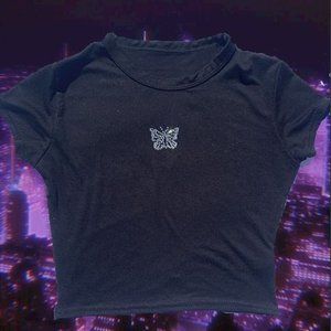 black bedazzled butterfly shirt